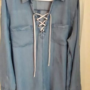 Women's boho lace up denim blouse size XL from old navy